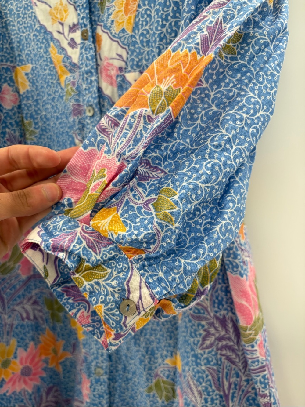 V.DE.VINSTER Floral Button Front Shirt Dress Blue Pink Boho Puff Sleeve Medium - Picture 6 of 12
